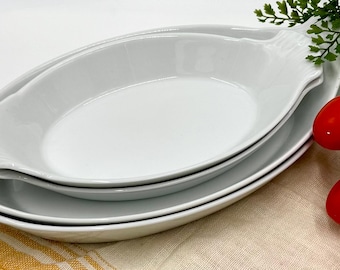 TWO Oval Au Gratin Baking Dishes | Individual Casseroles | Oven to Table Cookware | Apilco Porcelain Oven-Proof Dishes | French Cookware