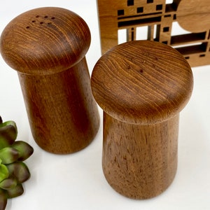 Vintage Teak Wood Salt & Pepper Shakers | Mushroom Style Shakers | Danish Modern Table | Mid Century Modern Design