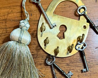 Super-cool Solid Brass Padlock Key Organizer With Five Hooks