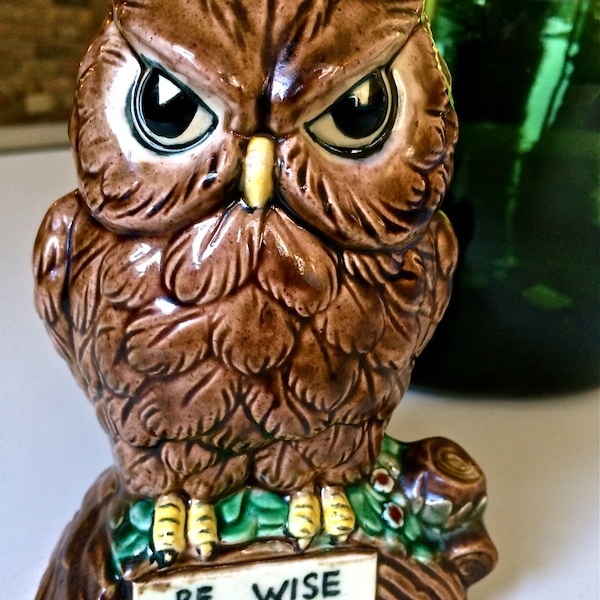 Vintage Retro Ceramic Owl Bank "Be Wise Save" Coin Bank