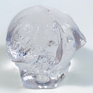 Vintage Pukeberg Glass Elephant | Swedish Art Glass | Modernist Minimalist Glass Elephant Paperweight | Mid Mod Ice Glass Sculpture