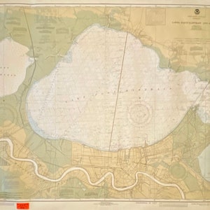 Large Map of Lakes Pontchartrain and Maurepas | Collectible Vintage NOAA Map | Gulf Coast | Louisiana | Ocean Survey Cartography Collection