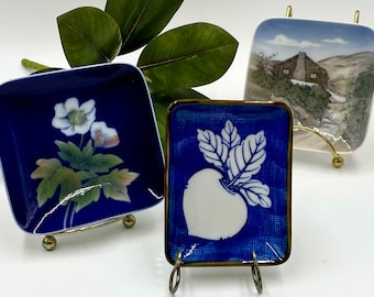 Lovely Little Decorative Dishes | Vintage Ceramic Trinket Dishes | Royal Copenhagen | Flower | Blokhuset Rebuild | Radish or Beet on Blue