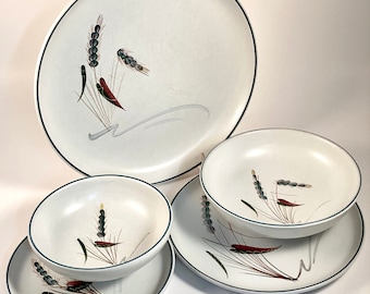 Vintage Mid-Century Dinnerware | Stoneware by Denby | Greenwheat Pattern | Dinner Salad Dessert Plates | Cereal Dessert Bowls | Platters