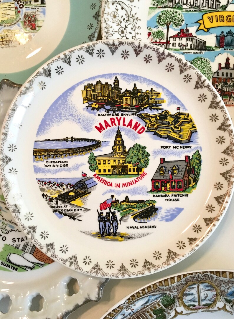 Carolina S Texas Virginia **YOU CHOOSE** Florida Retro Wall Decor Vacation Collectible Souvenir Plate New Mexico Maryland