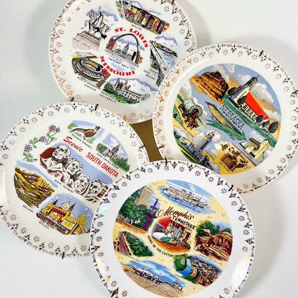 ONE Souvenir Keepsake Porcelain Plate | South Dakota | Memphis Tennessee | Nebraska | St. Louis | Retro America | Wedding Birthplace Plate