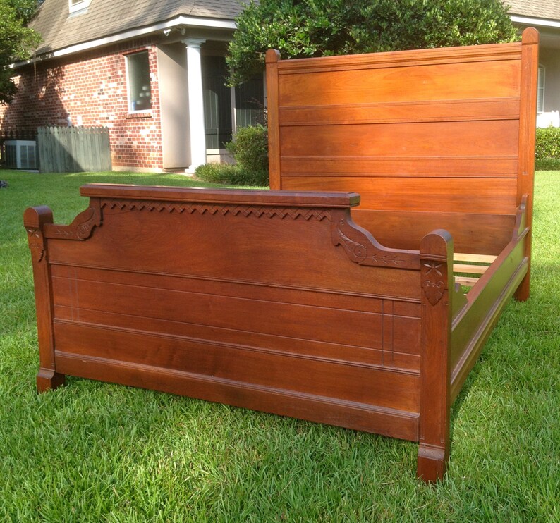 Antique Vintage Carved HighBack Wood Bed with Headboard Etsy