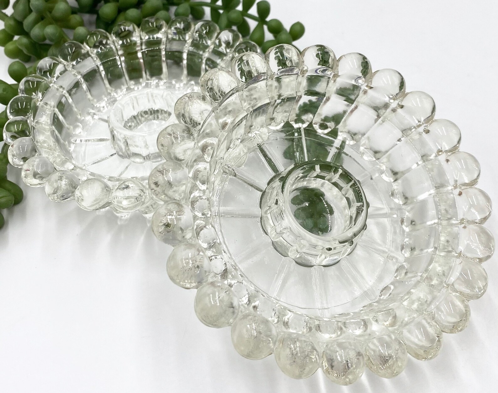 Vintage Depression Glass Candle Holders Clear Pressed Glass Etsy