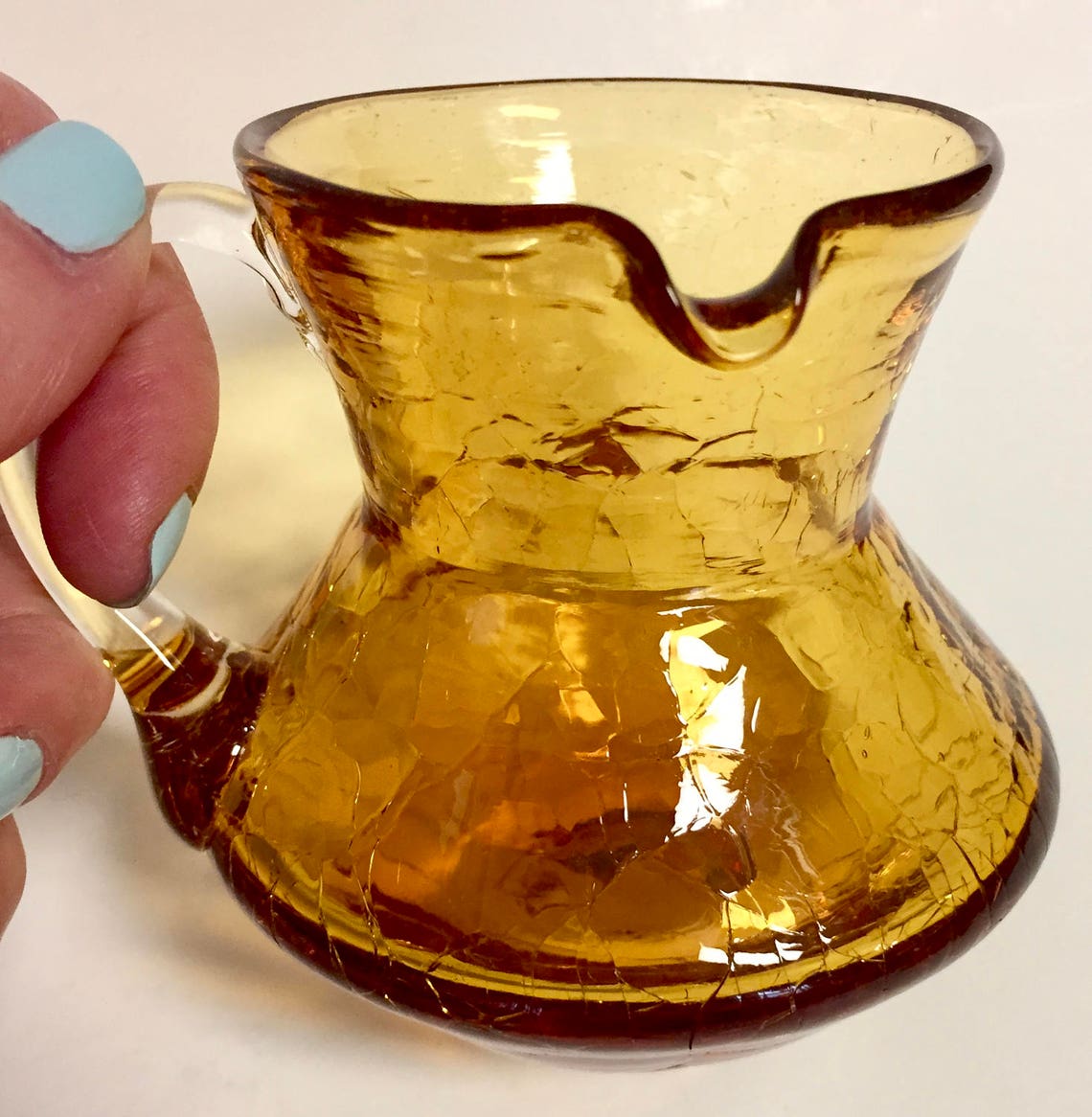 Amber Crackle Glass Creamer Pitcher Small Creamer for Leftie Etsy