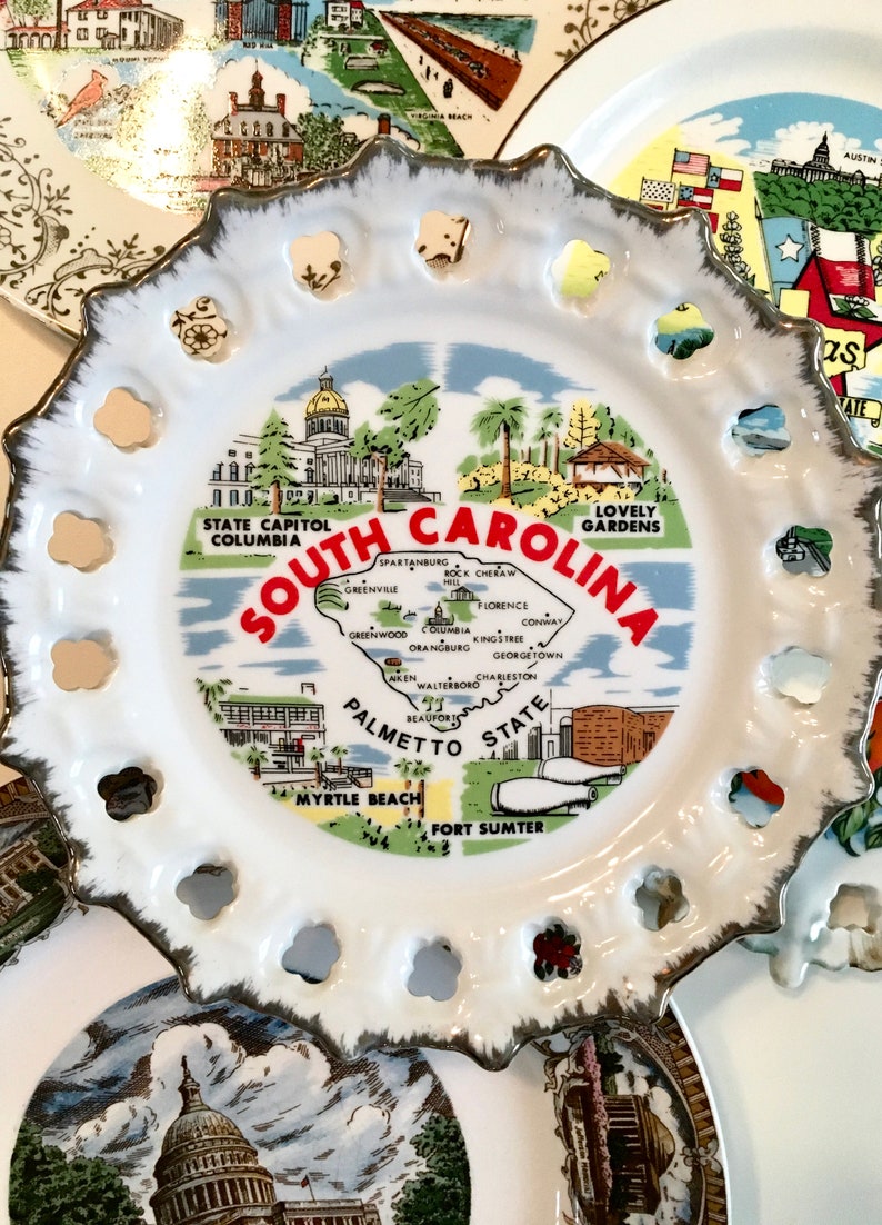 Carolina S Texas Virginia **YOU CHOOSE** Florida Retro Wall Decor Vacation Collectible Souvenir Plate New Mexico Maryland