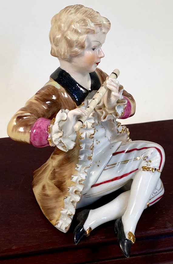 Vintage Porcelain Boy and Girl Figurines | Boy Playing Flute