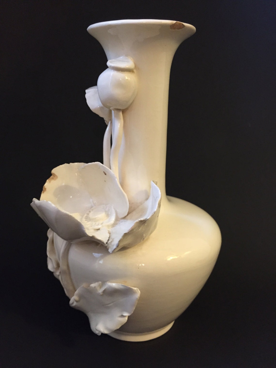 Beautiful Vintage Art Pottery White Cream Colored Ceramic Vase Etsy