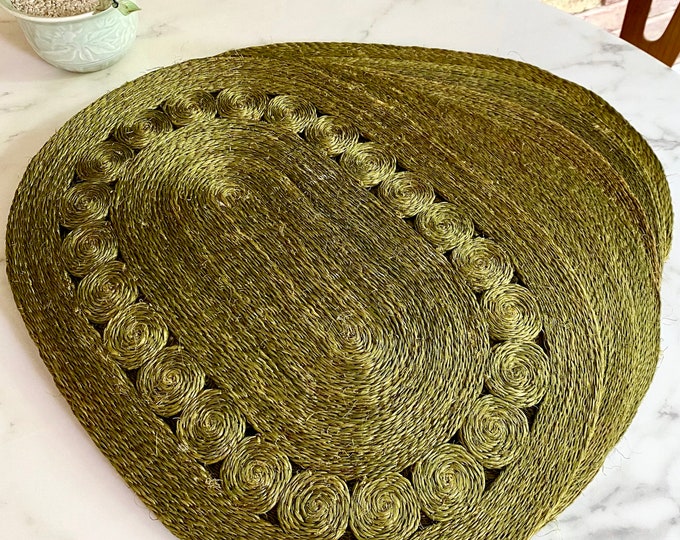 Vintage Handwoven Natural Fiber Placemats Abaca Placemats Coiled Oval