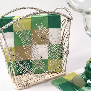 Sweet Metal Wire Fern Basket with Woven &quot;Grass&quot; Bottom | Fern Frond Wire Basket | Small Wire Basket | Flat-Sided Basket | Botanical Design
