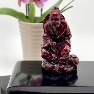 Vintage Red Resin Chinese Wise Man | Chinese Import Figurine | Chinese Man Sculpture Statue | Figural Chinese Wise Man in Traditional Garb