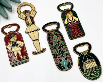 Charming Vintage Bottle Openers | Enameled Bronze Bottle Openers | Greek Bottle Openers | Smaltotex Bronze Greek Bottle Opener Barware