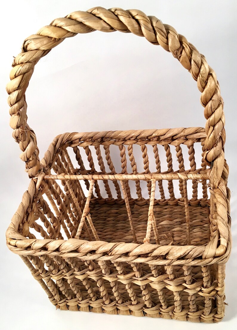Vintage Cutlery Caddy Seagrass Wrapped Cutlery Basket Etsy