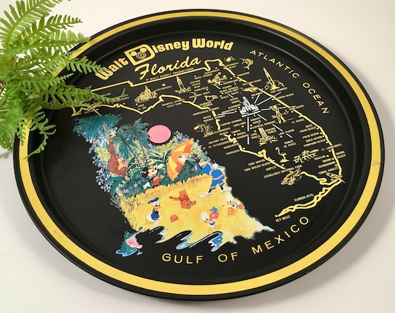 Vintage Retro Walt Disney World Tray | Round Metal Souvenir Tray