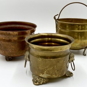 Vintage Copper and Brass Planter | Potted Plant Sleeve | Metal Planter  on Feet | Patinated Copper and Brass | Indoor Outdoor Gardening