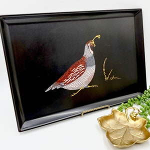 Vintage Couroc Tray | Black Resin Tray | Mallard Ducks | Quail | Wood Duck | Egyptian | Bar Tray | Mid Century Modern | Monterey California