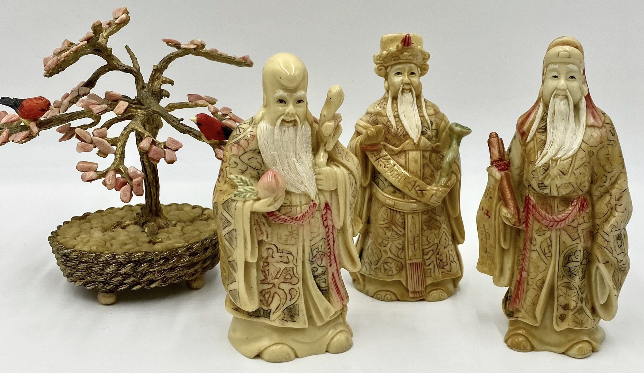Vintage Carved Resin Chinese Wise Men | Faux Ivory Chinese Import