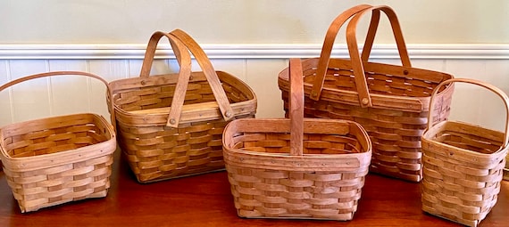 Vintage Longaberger Woven Slat Basket With Handles | Wooden Slat