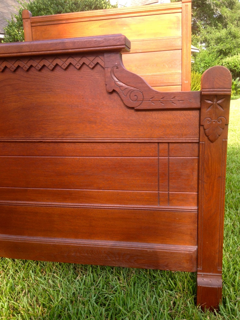 Antique Vintage Carved HighBack Wood Bed with Headboard Etsy