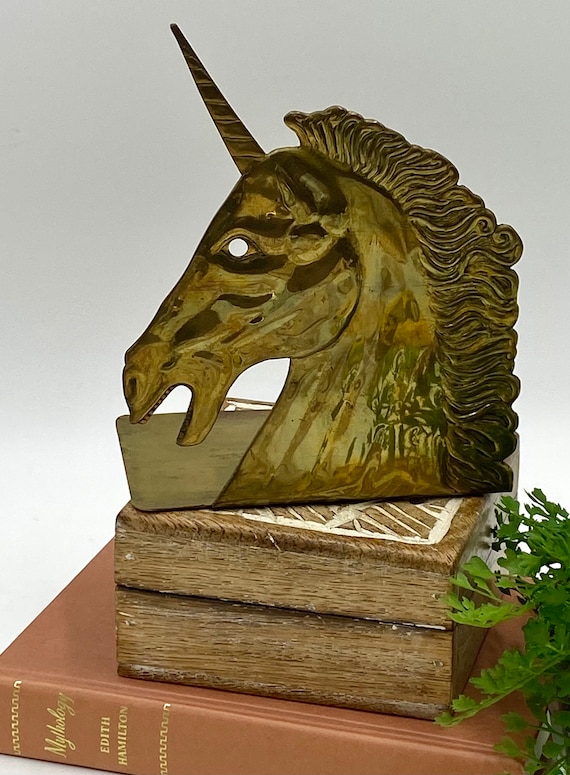 Vintage Unicorn Bookend | Single Brass Unicorn Bookend for Shelf