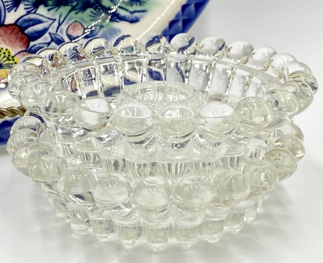 Vintage Depression Glass Candle Holders Clear Pressed Glass Candle