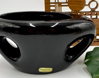 Cool Vintage Haeger Floral Vase | Glossy Black Glaze | Mod Shape | Retro Mid Century Modern | Floral Decor | Collectible American Ceramics