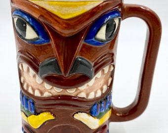 Vintage Retro Ceramic Tiki Mug | Colorful Tiki Mug | Tiki Mug with Handle | Collectible Tiki Mug | Luau Hawaii Decorative Mug