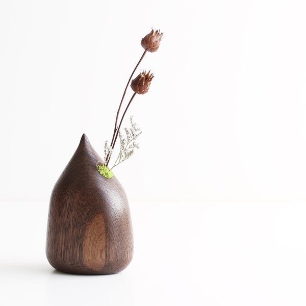 Handcrafted bud vase walnut wood #50