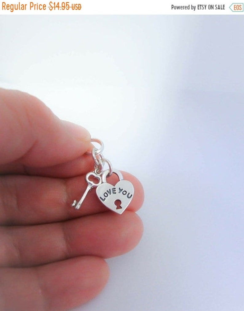 1 Sterling Silver Key to My Heart Charm Key and Love You Heart Lock Charms Set