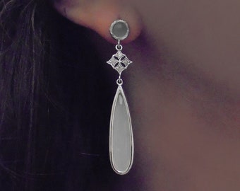 Earrings White Opal, Chalcedon Earrings, 925 Sterling Silver Earrings, White Opal Stud Earrings, bridal chandeliers white, wedding earrings