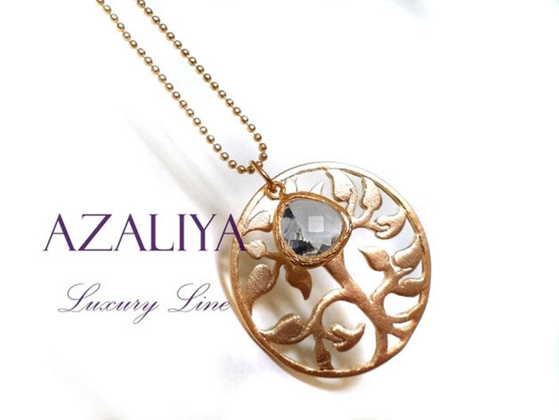 Tree of Life Necklace with Grey Quartz. Azaliya Luxury Line. Birthday Necklace. Wedding, Bridesmaids Necklace. Bridal Necklace. Gift. image 1