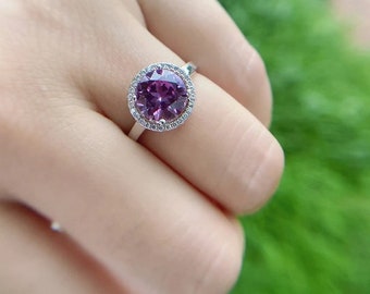 50% SALE Ring Amethyst, Engagement Ring, Round Cut Ring, Silver Gemstone Ring, Purple Ring, Lavender Ring, Ring Gift