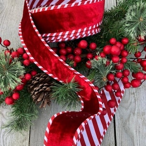 Nastro di velluto rosso, nastro di velluto bordeaux di Natale da 50 metri, per albero di Natale, bouquet di fiori, decorazioni di ghirlande, creazione di fiocchi