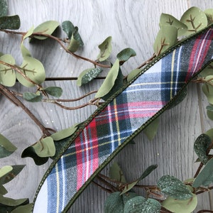 LAST 20 YARD x D Stevens Designer Wreath Supply Fall Holiday Merry Christmas Murray plaid check ribbon bow 1.5&quot; x 20 Yard white red blue
