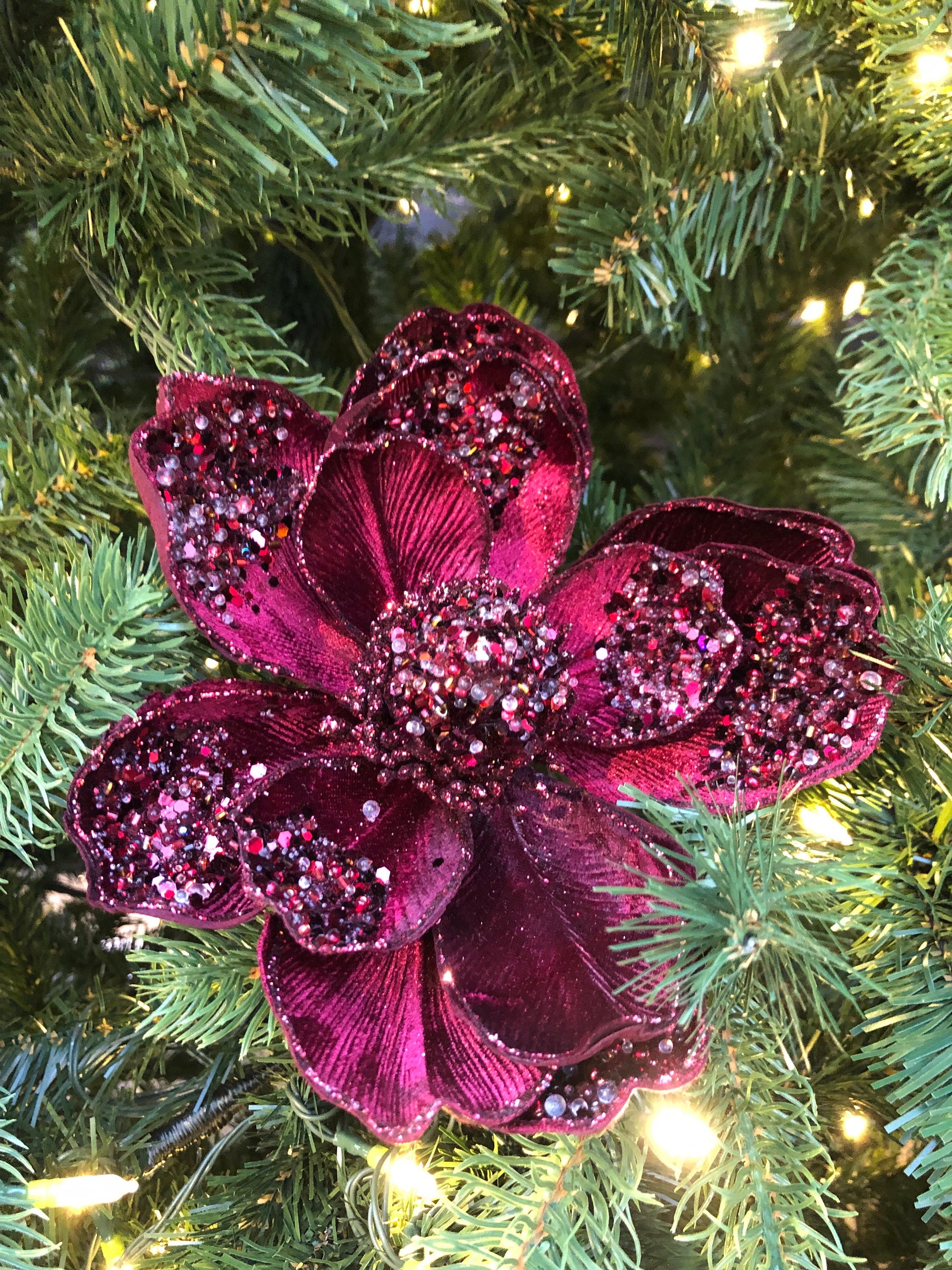 Burgundy Christmas Spray, Christmas Leaves Spray, Christmas Floral Stem,  Christmas Tree Spray, Picks and Stems, Burgundy Christmas Tree