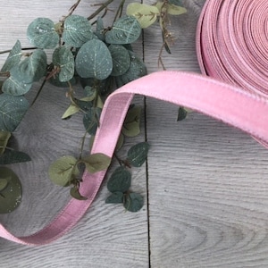 10 YARDS x 1" Luxury Designer Holiday Christmas Valentines Day crown velvet metallic dupion back wired ribbon bow Pink Blush Rose