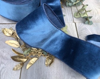 NEU Designer Urlaub Weihnachten Herbst Halloween Luxus samt Schleife Schleife 4 &quot;x 10 Meter Dusty Blue