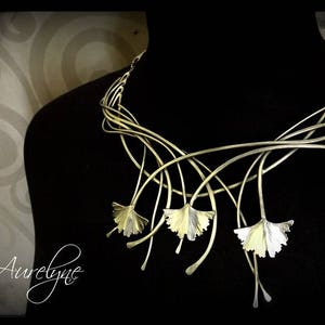 Elven necklace ginkgo stainless, ConteFairytale "The Muse of The New Century", ginkgo biloba leaf, celtic jewel, handmade, art nouveau style