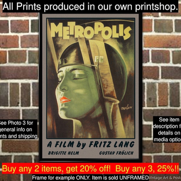 Movie Poster Metropolis, Vintage Film Art Print, Lobby Card, Fritz Lang 11"x17" Satin/Semi Gloss OVERSTOCK ITEM