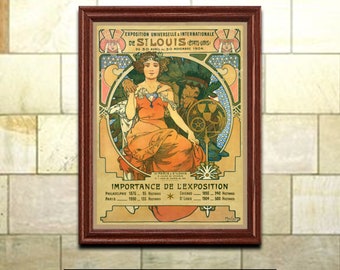 Art Nouveau Print Mucha St Louis Exhibition, Vintage Poster, Wall Art for Home or Office Decor