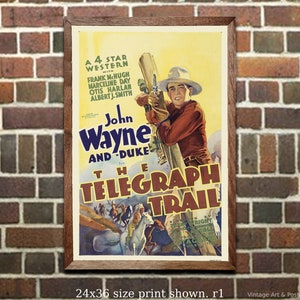Movie Poster, Vintage Film Print, Wall Art for Home Theater, Movie Room Decor, John Wayne The Telegraph Trail