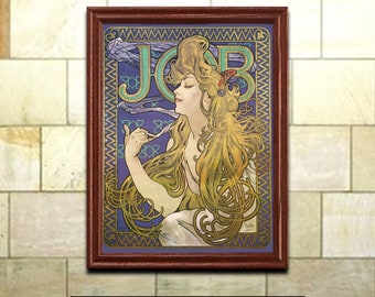 Art Nouveau Print Mucha Job Cigarette Papers 1896, Vintage Poster, Wall Art for Home or Office Decor (151)