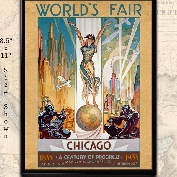 Printable Art Deco Chicago Worlds Fair - Columbia - A Century of Progress 1933 - Digital Download for printing at home.