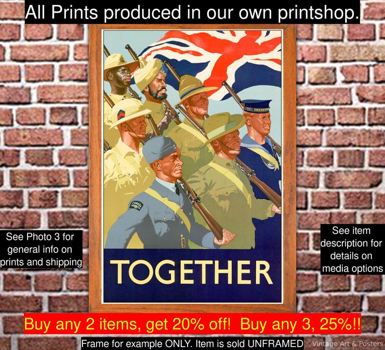 WWII British Recruiting Poster Together Vintage British World War II Propaganda Art Print, Home Office Decor, Wall Art WWII 193 image 10