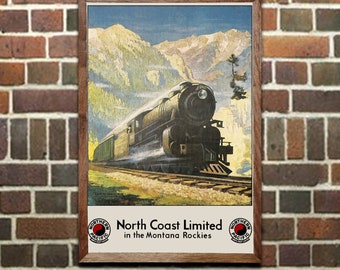 Railroad Travel Poster,  Northern Pacific North Coast Limited,  Vintage Print, Wall Art for Home or Office Decor(83)
