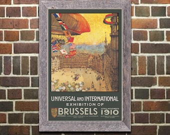 Vintage Aviation Art Print Poster - 1910 Brussels International Exhibition - Home Decor Wall Art (639)